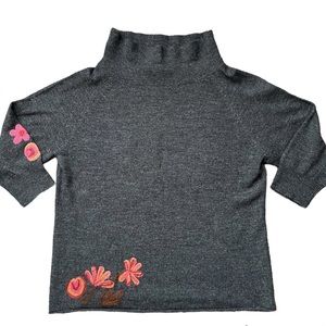 Sundance Merino Wool Floral Embroidered Mock Neck Sweater